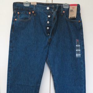 Levi's 501 Original Men's Dark Wash Straight Leg Jeans-Button Fly-36 x 32-New